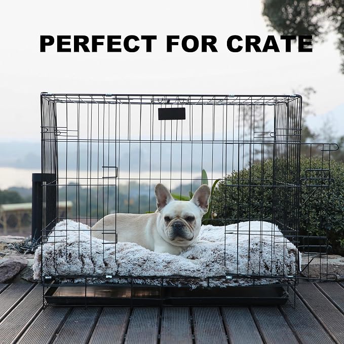 Bedfolks Plush Waterproof Dog Crate Bed, Faux Fur Kennel Pad, 35"x23", Brown