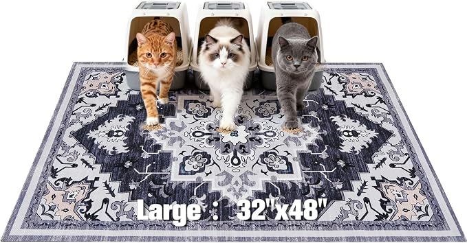 EXPAWLORER Cat Litter Mat, 32”x48” XL Non-Slip Urine Waterproof Litter Trapping Mat Easy to Clean Washable Litter Box Mat for Floor Soft on Kitty Paws, Indoor Food Mats Rug Pads for Bathroom Grey