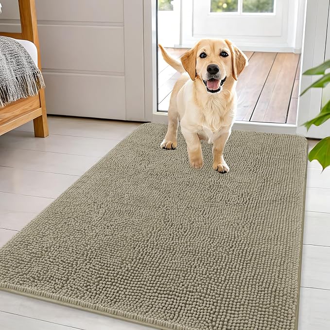 OLANLY Dog Door Mat for Muddy Paws 44x32, Super Absorbent Chenille Mud Mat | Warm Taupe, Absorbs Moisture and Dirt, Non-Slip Machine Washable Doormat, Quick-Drying Indoor Entryway Floor Carpet for Dogs