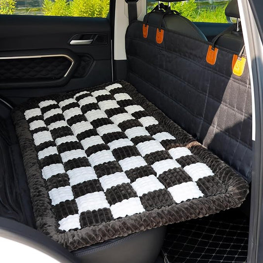 Dog Bed for Car, Backseat Pet Bed Mat, Dog Seat Cover for Car Back Seat, Non-Slip Travel Pet Mat, Fit for Backseat Extenders and Seat Covers (Black&White, 24.8x54inch)