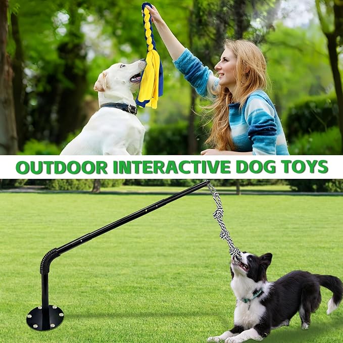 Tether Tug Outdoor Dog Toy, Interactive Exercise Game in Yard, Tether Tug with 2 Rope Toy and Bell for Large Medium Small Dog, Pull Chase and Tug of War