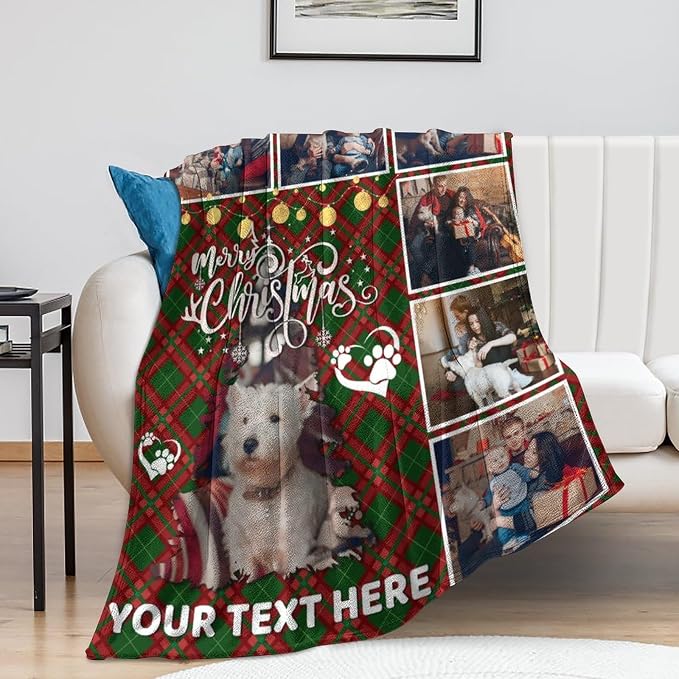 Artsadd Personalized Dog Blanket with Photos & Pet Name, Custom Dog Memorial Blanket and Throws for Remembrance, Customized Puppy Blanket, Dog Gifts for Pet Dog Lovers, Dog Mom Gifts for Women Xmas L