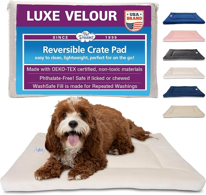 Pet Dreams Dog Crate Pad - Washable Kennel Mat, Crate Pads for Dog Cages, Non-Toxic, Flat Indoor Cat Bed, Fits iCrate 18, 24, 30, 36, 42, 48 Inches (Ivory, Small, 24")