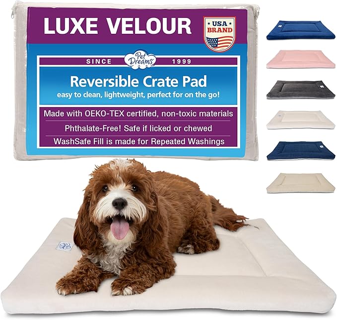 Pet Dreams Dog Crate Pad - Washable Kennel Mat, Crate Pads for Dog Cages, Non-Toxic, Flat Indoor Cat Bed, Fits iCrate 18, 24, 30, 36, 42, 48 Inches (Ivory, X Large, 42")