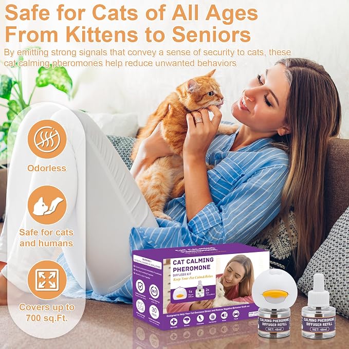 Reespring Cat Pheromones Calming Diffuser Starter Kit: Premium Pheromone Diffuser for Cats - Cat Pheromones Diffuser - Cat Calming Diffuser - Cat Calming Pheromone Diffuser (1 diffusers+ 2 Refills)
