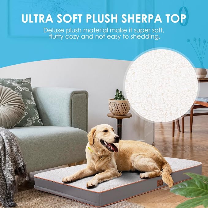 Sunheir Waterproof Dog Bed Covers Replacement Washable, Pet Bed Cover Only | Removable Machine-Washable Soft Plush Cover in Easy-Clean, Non-Slip Bottom, Zipper Closure, 24x16x3 Inches, Light Grey