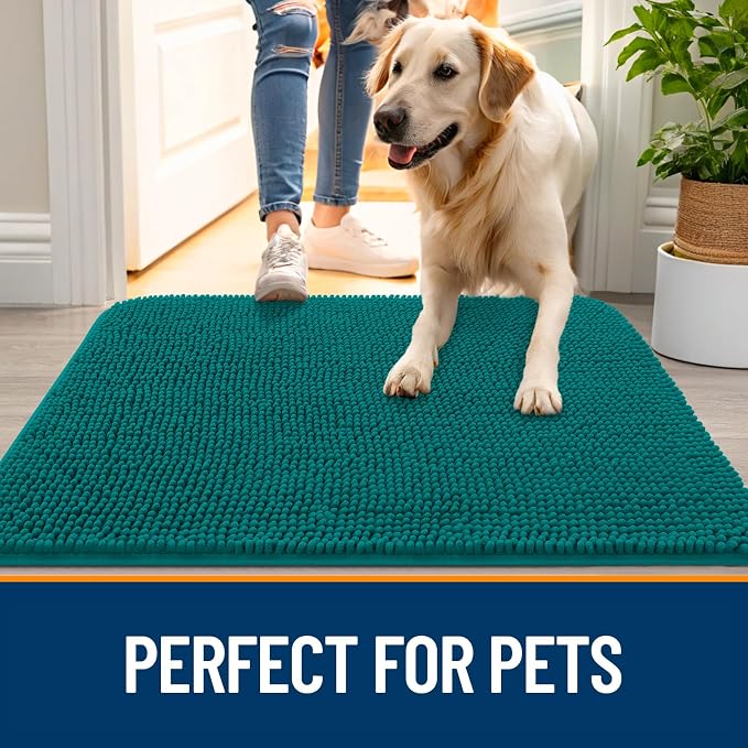 OLANLY Dog Door Mat for Muddy Paws 54x24, Super Absorbent Chenille Mud Mat | Lake Blue, Absorbs Moisture and Dirt, Non-Slip Machine Washable Doormat, Quick-Drying Indoor Entryway Floor Carpet for Dogs
