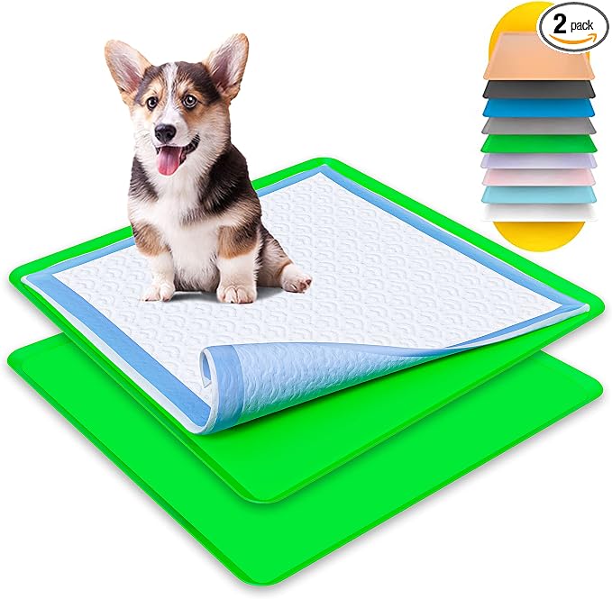 TidyFriend 2 Pack Dog Pee Pad Holder - Fits Up to 24” x 24” Pee Pad Holder for Dogs - Stable Grip, Soft Edges, Quick Wipe Silicone Surface Dog Pad Holder for Indoor Flooring Protection (Green)