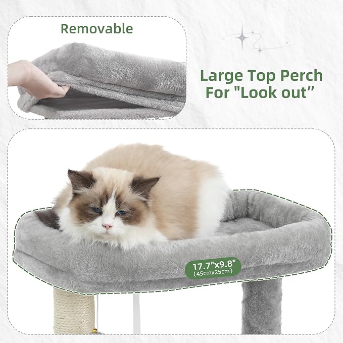 Cat Tree Tower with Sturdy Steel Tube for Indoor Cats GCT014W | 51.2'' Cat Furniture with Scratching Posts, Hammock, Basket and Padding Top Platform for Inoor Cats Large Adult, Light Gray
