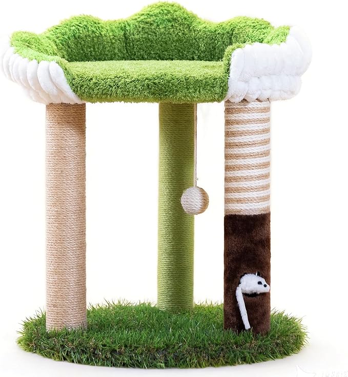 WOOCHPET 20" Small Cat Tree for Kittens, Cute Green Mini Kitty Tower with Removable Washable Perch Bed, 3 Sisal Scratching Posts, Toy Mouse for Small Indoor Cats