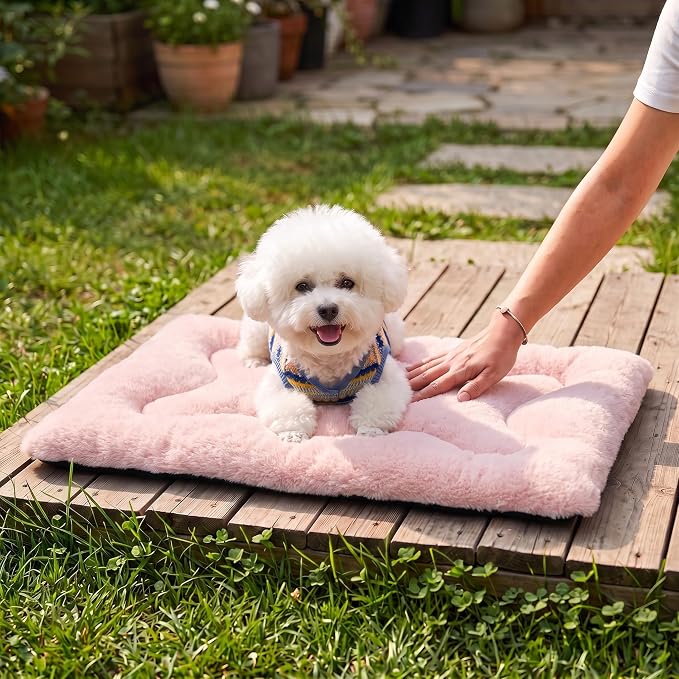 Dog Bed 24" for Metal Crate Pad, Washable Kennel Mat for Small Puppy & Cats | Soft faux rabbit fur, non-slip,machine wash/dry, plush cushioning, for crates, floors & travel, multiple sizes for all breeds