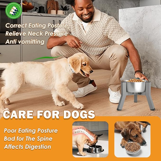 SHAINFUN Raised Dog Bowl Stand, Adjustable Width 5.9-8.7'', Eelevated Dog Food Water Bowls, 7.8'' Tall, Grey-Bowl Not Included