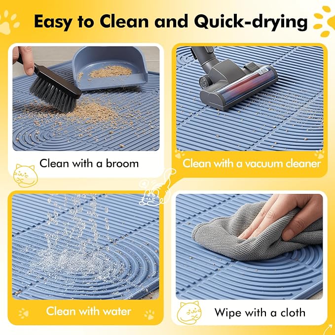Large Silicone Cat Litter Box Mat 40"X28", Heavy Duty Waterproof Floor Mat for Kitty Litter Tracking Control, Easy Clean Durable Feeding & Litter Mat(Grey)