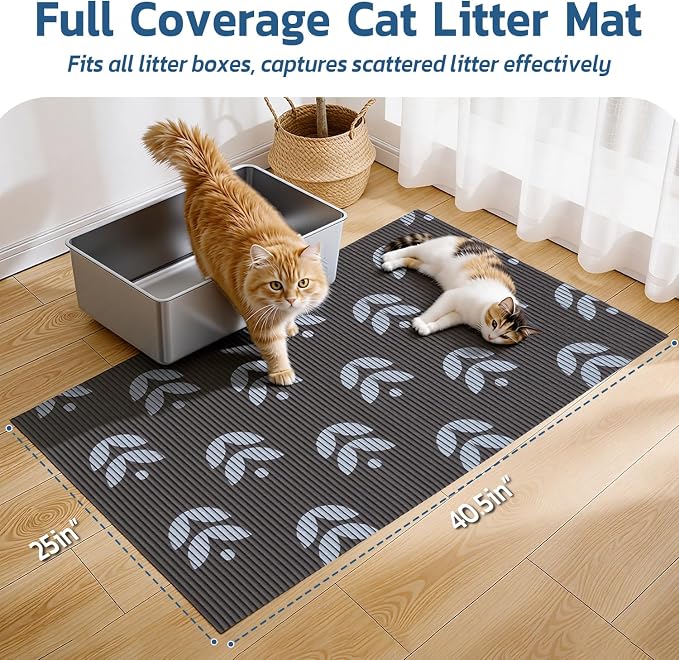 Cat Litter Mat, 40"x25" Jumbo Foam Litter Box Mat | Extra Large Coverage, Soft on Paws, Trimmable Design, BPA-Free Foam, Leak-Proof, Machine Washable, Chocolate Leaf