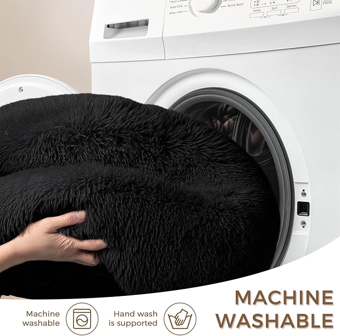 Calming Round Dog Bed & Cat Bed for Indoor Cats, Medium Size Washable Anti-Slip Anti-Anxiety Donut Dog Beds for Small Dogs & Cats, Fluffy Plush Soft Dog Bed(20 Inch, Black)