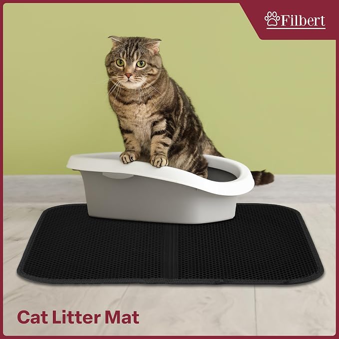 Filbert Cat Litter Mat, Foldable Cat Litter Mat, 23.6"x 14.8", Honeycomb Design, Skid-Proof, Water-Proof, Double Layer, Easy to Clean, Less Waste, Blue