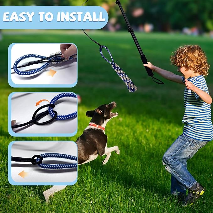 Flirt Pole for Dogs, Interactive Toys Tug-of-war for Dogs, Four-Section Retractable Adjustable Length, Chase Toys with Rope Chewing Sticks, for Outdoor Exercise & Training