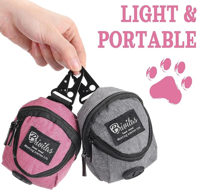 Talltalk 2 Pieces Dog Treat Pouch Pet Dog Poop Holder Dispenser Outdoor Carrier Waste Zipper Pouch with Metal Button for Most Leash(Pink,Grey)