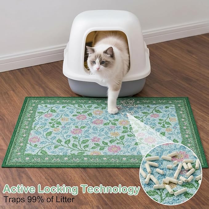 Glittme Cat Litter Mat, 24"x15" Non-Slip Washable Trapping Mat for Cats | Litter Trapping Mat With Thick PVC Coil To Catch Scatter, Soft On Paws And Waterproof Bottom To Protect Floors