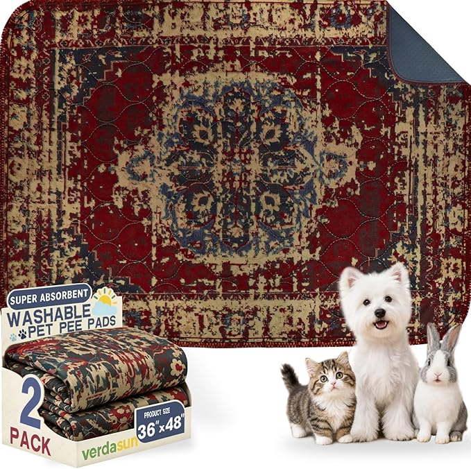 Washable Pee Pads for Dogs, Reusable Puppy Potty Training Pads, Ultra-Absorbent Thick Waterproof Leak-Proof Non-Slip Pads & Mat for Crate, Playpen, Floor, Whelping & Housebreaking , 2 Pack 36"x48"