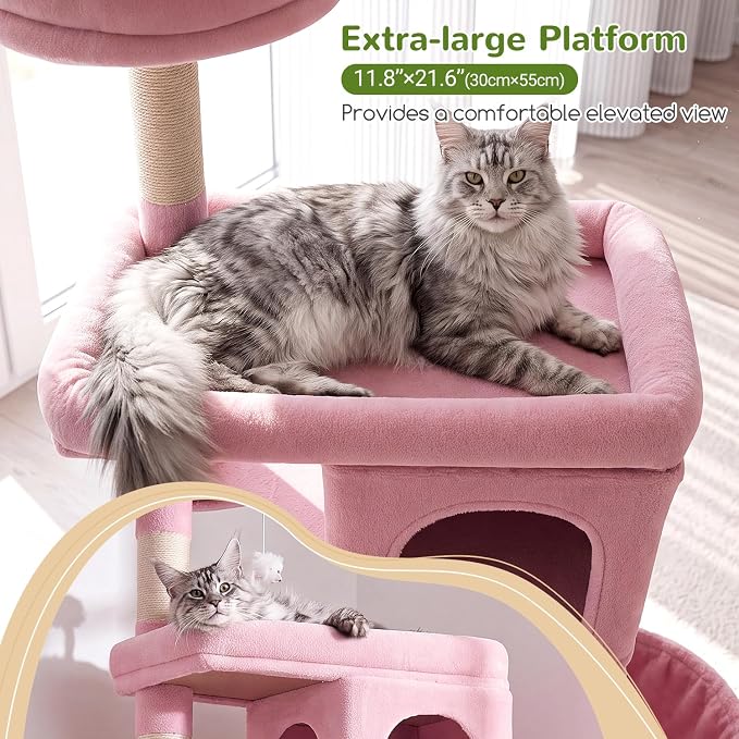 Globlazer S72 Heavy Duty Cat Trees for Large Cats, Sturdy 72in Maine Coon Cat Tree for Large Cat 20 lbs+ Heavy Duty Cat Tower for Adult Biggest Cats with 6 Scratching Posts, Hammock, Pink