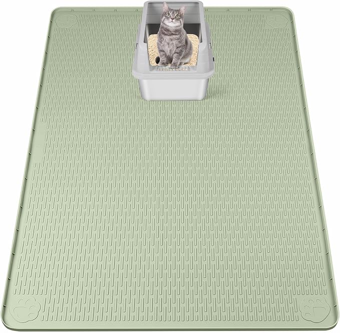 Silicone Cat Litter Mat for Litter Box 50”x35” Large Cat Mat, Green | Waterproof, Non-Slip, Leak-Proof Rug Mat with Lip, Easy to Clean, Extra Large Litter Catcher Mat for Floor