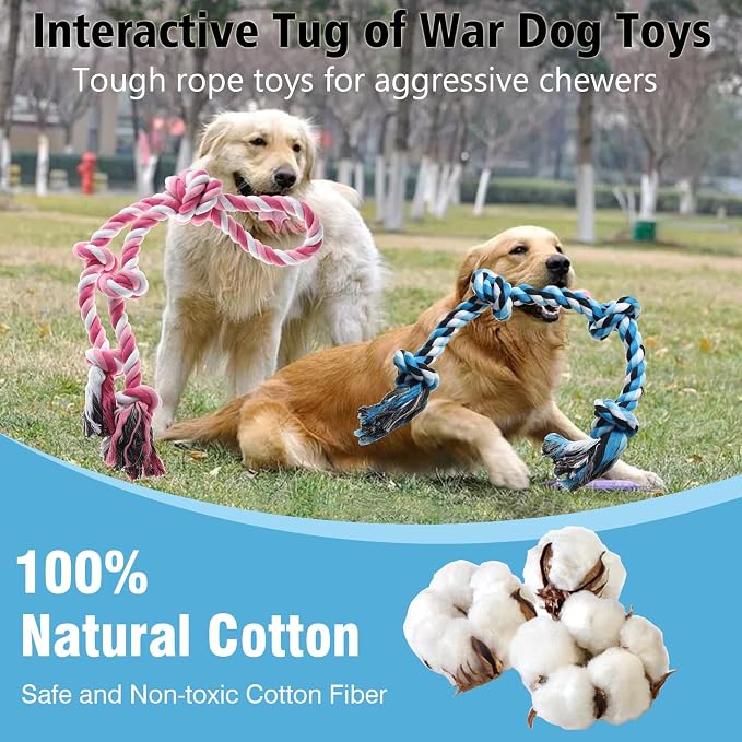 Rope Toy for Dogs, 2 Pack Large Dog Rope Toys for Aggressive Chewers, Heavy Duty Dog Toys for Large Medium Breed, Indestructible Tough Rope Chew Toys Tug of War Dog Toy Teeth Cleaning