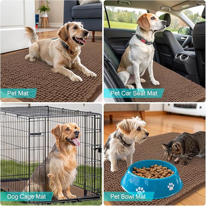 OLANLY Dog Door Mat for Muddy Paws 34x21, Super Absorbent Chenille Mud Mat | Mocha, Absorbs Moisture and Dirt, Non-Slip Machine Washable Doormat, Quick-Drying Indoor Entryway Floor Carpet for Dogs