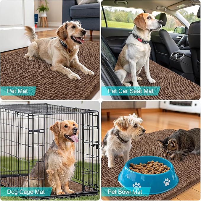 OLANLY Dog Door Mat for Muddy Paws 54x24, Super Absorbent Chenille Mud Mat | Mocha, Absorbs Moisture and Dirt, Non-Slip Machine Washable Doormat, Quick-Drying Indoor Entryway Floor Carpet for Dogs