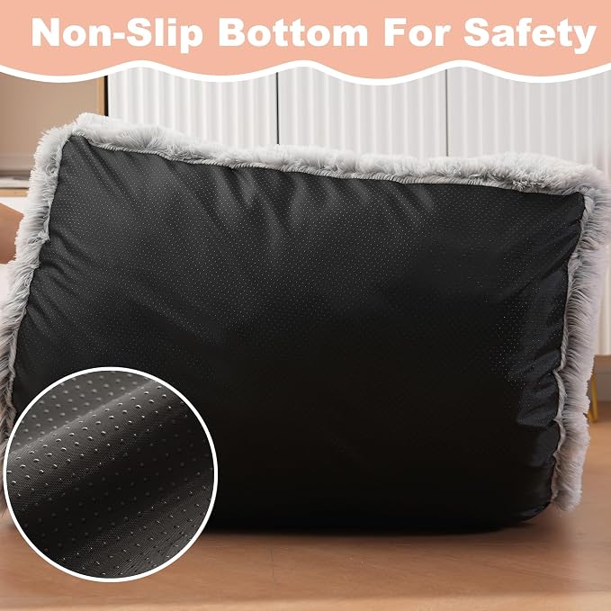 Bedfolks Plush Dog Crate Pad, Washable Faux Fur Kennel Bed for XXL Dogs, Waterproof, 47"x29", Grey