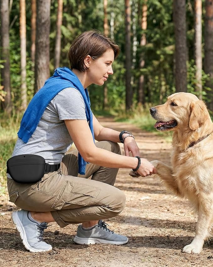 Dog Treat Pouch with Training Clicker - Silicone Treat Bag, No-Spill Magnetic Closure, Hands-Free Belt for Dog Walking & Training, 1.67-Cup