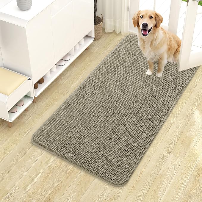 OLANLY Dog Door Mat for Muddy Paws 40x24, Super Absorbent Chenille Mud Mat | Warm Taupe, Absorbs Moisture and Dirt, Non-Slip Machine Washable Doormat, Quick-Drying Indoor Entryway Floor Carpet for Dogs