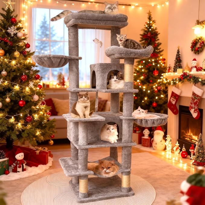 68 Inches Multi-Level Heavy Duty Large and Tall Cat Tree Tower for Indoor Cats/Removable Pad/Cat Condo/Sisal Scratching Posts/Hammock/Cat Activity Center/Wide Base