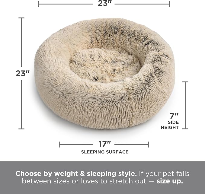 Best Friends by Sheri The Original Calming Donut Dog Bed for Small Dogs up to 25 lbs, Shag Faux Fur, Cotton Candy Pink, 23" x 23"