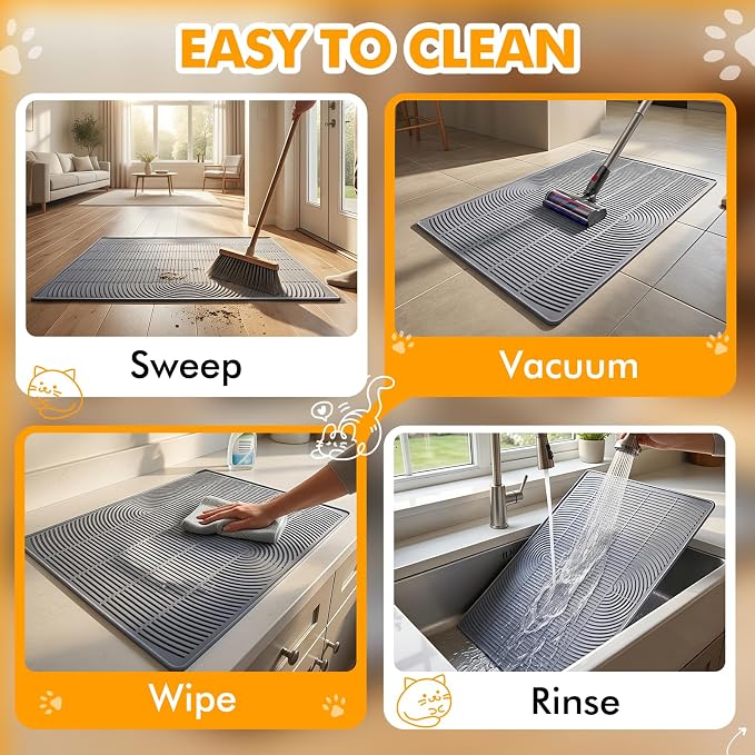 Silicone Cat Litter Mat for Litter Box, 31" x 22" Large Leak-Proof Tray, Scatter Control for Cat Litter, Soft Durable Material, Waterproof & Easy Clean Mat for Indoor Cats, Gray