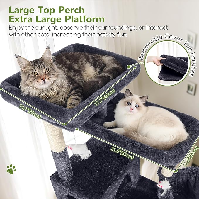 Globlazer Sturdy Extra Large Cat Tower for Indoor Cats, S81C, Dark Grey | 81 inch Heavy Duty Cat Tree for Indoor Large Adult with 8 Scratching Post, 2 Cat Condos, 2 Platform