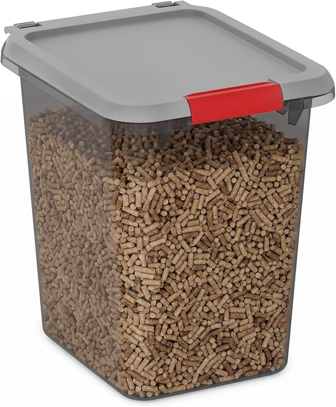 Mighty Tuff 20 lb Pellet Storage Container with Airtight Locking Lid | Durable container with locking latch helps keep wood pellets dry and organized for storage or pantry use.