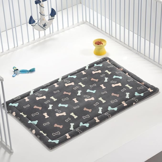Allisandro Lightweight Waterproof Dog Bed Pad, 1.5" Thick Travel Mat for Crates, Kennels & Elevated Beds, Washable Non-Slip Sleeping Mat for Small to Large Dogs, 30 x 19 Inches, Grey Bone