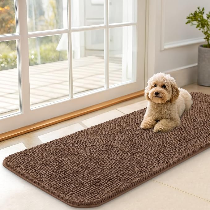OLANLY Dog Door Mat for Muddy Paws 47x17, Super Absorbent Chenille Mud Mat | Mocha, Absorbs Moisture and Dirt, Non-Slip Machine Washable Doormat, Quick-Drying Indoor Entryway Floor Carpet for Dogs