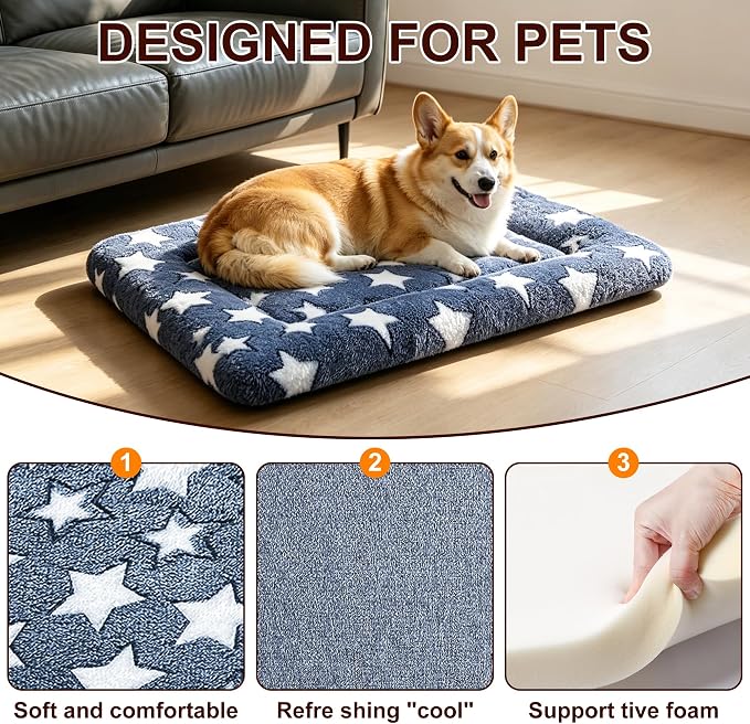 Dog Bed Mat, Reversible Crate Pad & Cute Dog Bed - Machine Washable Kennel Mat with Ultra Soft for Medium Dogs