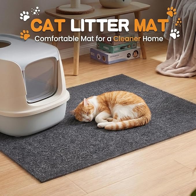 Cat Litter Trapping Mat, 28"x18" Litter Box Mat for Litter Box Furniture | Non Slip Plush Top & Waterproof Rubber Backing, Scatter Control Pad for Litter Box, Urine Proof, Gentle on Paws, Easy-Clean