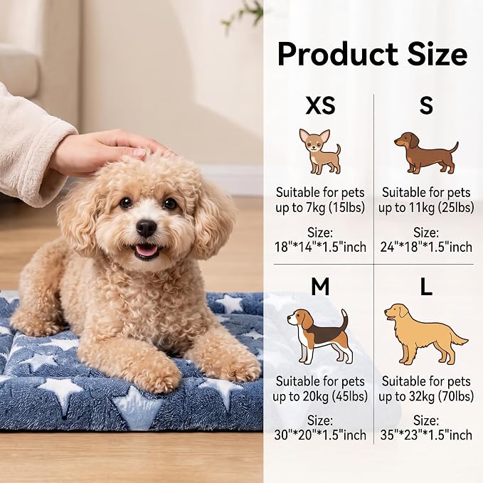 Dog Bed Mat - Comfortable Dog Kennel Pad, Multi-Purpose Crate Bed Mats for Dogs & Cats (NavyBlue&Stars, 24.0" L x 18.0" W x 1.5" Th)