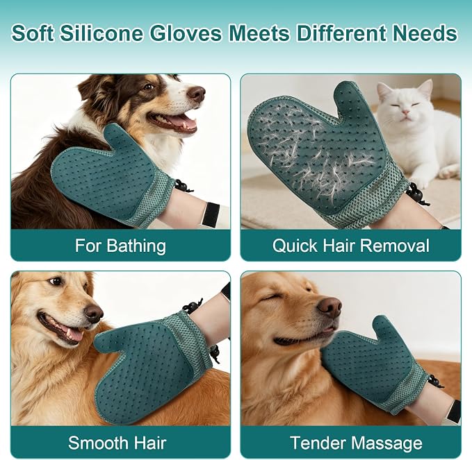 Pet Hair Remover Kit for Dogs & Cats, Reusable Grooming Set | Includes 2 Lint Removers, A Grooming Glove And Bath Brush For Removing Pet Hair From Couches, Carpets, Clothing And Furniture