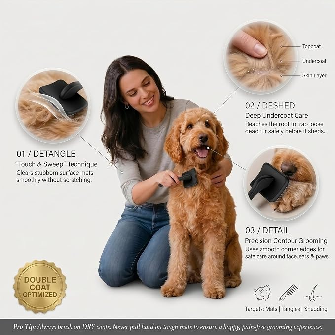 Slicker Brush for Dogs, Professional Dog Grooming Brush Kit 4PCS | Doodles Brush for Goldendoodles Poodles, Long Pin Haired Brush, Easy to Daily Detangling to Prevent Matting