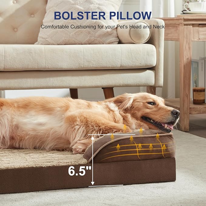 FURTIME Orthopedic Extra Large Dog Bed, Waterproof Dog Beds, 48x35x6.5 Supportive Foam Pet Couch Bed with Removable Washable Cover and Nonskid Bottom