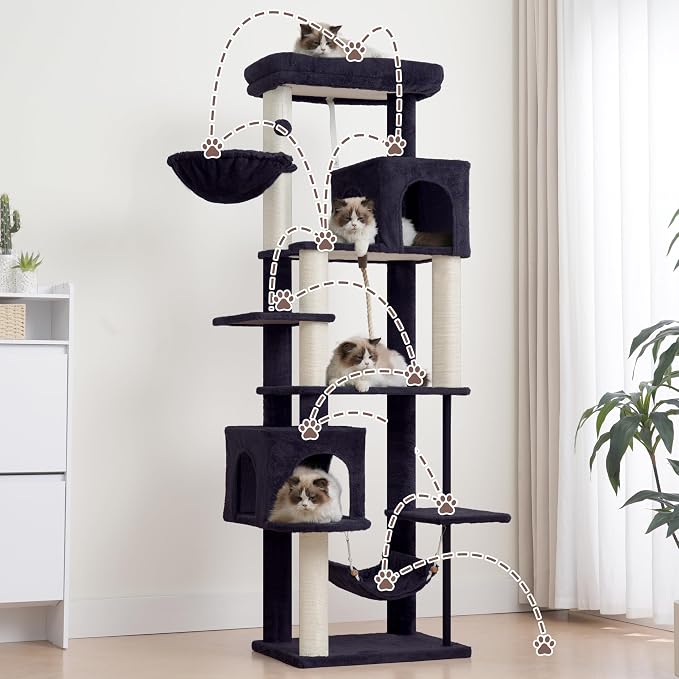 Cat Tree, Cat Tower with Sturdy Steel Tube, Large Perch GCT024G | 70.5'' Cat Furniture with Scratching Post, Hammock, Basket and Big Platform for Indoor Cats Large Adult, Drak Gray