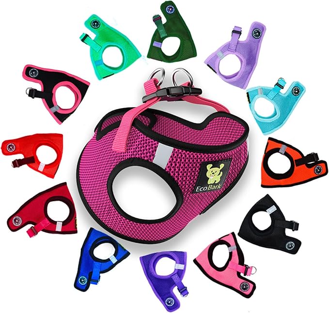 EcoBark Premium Teacup Dog Harness - Luxury Soft Tiny and Toy Breed Dog Harnesses for Puppy - Mini Step in Vest Body Halter Under 5 lbs (Fuchsia Pink, XXXS)
