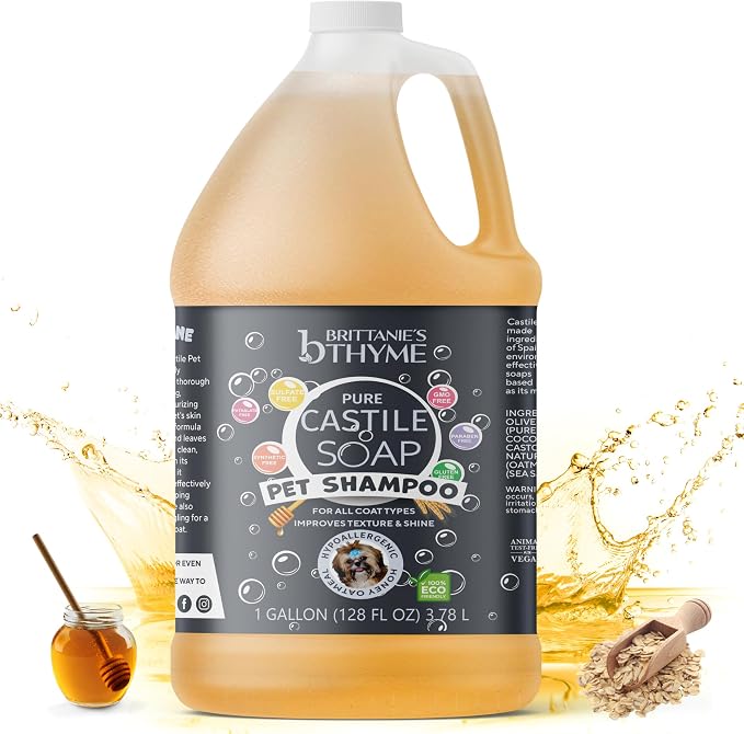 Brittanie's Natural Itchy Skin Relief Pet Shampoo, Honey & Oatmeal 1 Gallon | For Dogs & Cats, For Allergies and Itching, Deodorizes, Moisturizes & PH Balanced