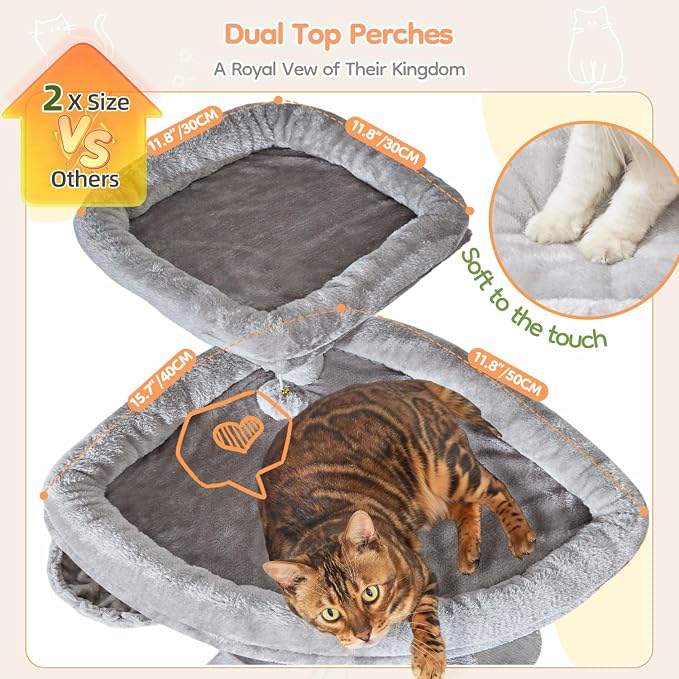 Taoqimiao 76.8in Cat Tree, Heavy Duty Tall Cat Tower for Large Cats F40W | Easy Climbing, Extra Large Sturdy Base, Multi-level Tower, 7 Scratching Posts, Large Hammock, 2 Houses, 2 Perches