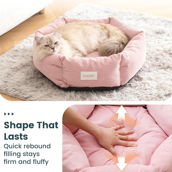 Medium Dog Bed, 30 Inch Washable Corduroy Dog Bed with Removable Cover & Anti-Slip Bottom, Durable Comfort for Medium to Large Dogs up to 45 lbs (Pink)